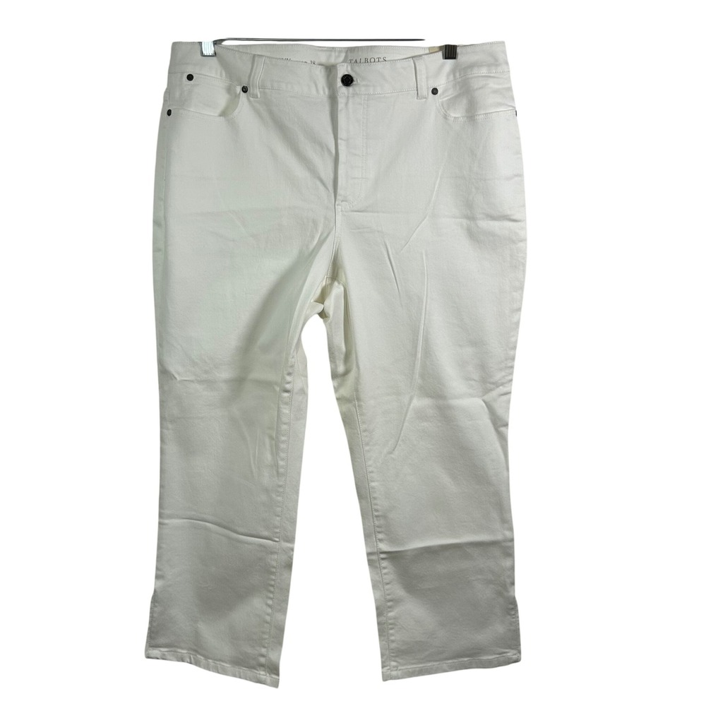 Talbots Curvy Slim‎ Crop Jeans Womens 18 White Denim Side Zip Stretch Pants